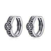 wholesale 925 Sterling Silver Viking Vegvisir Compass Rune Oxidized Hoop Earrings-Viking Runes Hoop Earrings