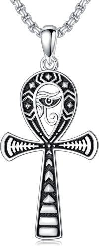 wholesale 925 Sterling Silver Ankh Pendant with Eye of Horus and Egyptian Coptic Cross Design Necklace for Men & Women Gifts-03- eye of horus