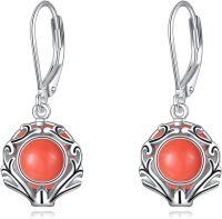 wholesale Sterling Silver Gemstone Leverback Dangle Drop Filigree Earrings for Women-Coral Agate