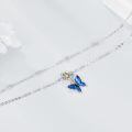 wholesale 925 Sterling Silver Two Tone Blue Butterfly Flower Charm Double Layer Anklet-0-3