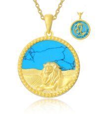 wholesale 925 Sterling Silver Virgo Zodiac Pendant Necklace Wholesale With Turquoise Inlay-7-Leo(0723-0822)