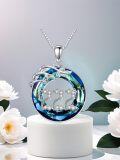 wholesale S925 Sterling Silver Blue Circle Crystal & White Zircon Necklace - 0.79 Pendant, 18-20 Chain - Gift for Women, Wife, Mom, Valentine-0-3