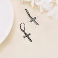 wholesale 925 Sterling Silver Black Cross Dangle Drop Earrings for Women-0-3