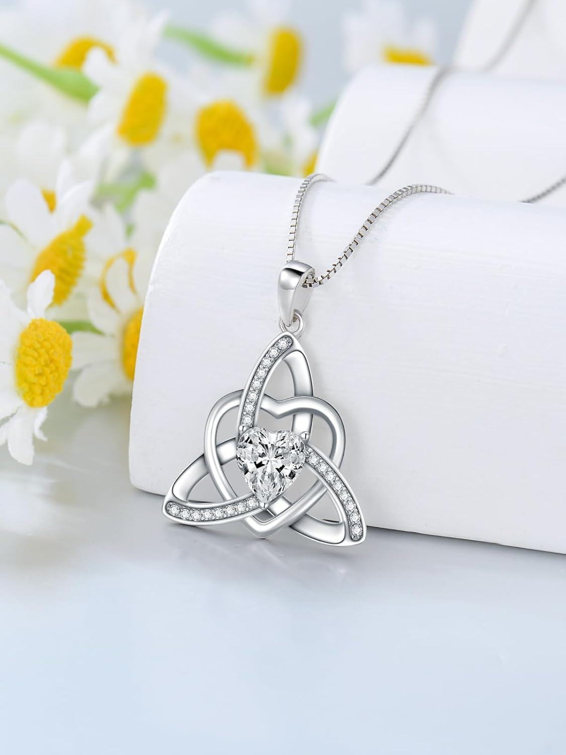 Sterling Silver 1ct Moissanite Heart Celtic Knot Necklace for Women-0-4