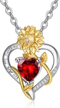 wholesale 925 Sterling Silver Sunflower Birthstone Necklace Heart Pendant Sunshine Jewelry Gift for Women-01 Jan