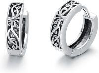 wholesale 925 Sterling Silver Celtic Knot Huggie Earrings with Star Design and Leaf Pattern-O-Tree of Life