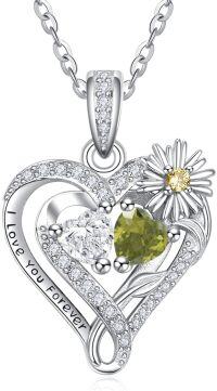 wholesale  Sterling Silver Daisy Heart Birthstone Necklace for Women -04-08-Apr-Aug