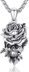 wholesale 925 Sterling Silver Gothic Rose & Skull Pendant Necklace for Women and Men-0-0