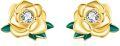 wholesale Gold 925 Sterling Silver Rose Stud Earrings with Cubic Zirconia and Green Leaves for Women's Gifts - Perfect for Birthdays & Holidays-0-0