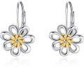 wholesale 925 Sterling Silver Daisy Flower Leverback Dangle Hoop Earrings for Women Christmas Gifts-0-0
