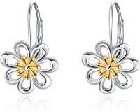 wholesale 925 Sterling Silver Daisy Flower Leverback Dangle Hoop Earrings for Women Christmas Gifts-Daisy earrings