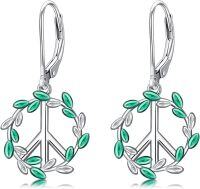 wholesale 925 Sterling Silver Green Crystal Peace Sign Drop Earrings for Women Gifts-Olive Branch