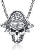 wholesale 925 Sterling Silver Pirate Skull Hat Pendant Necklace for Men Gothic s-0-0