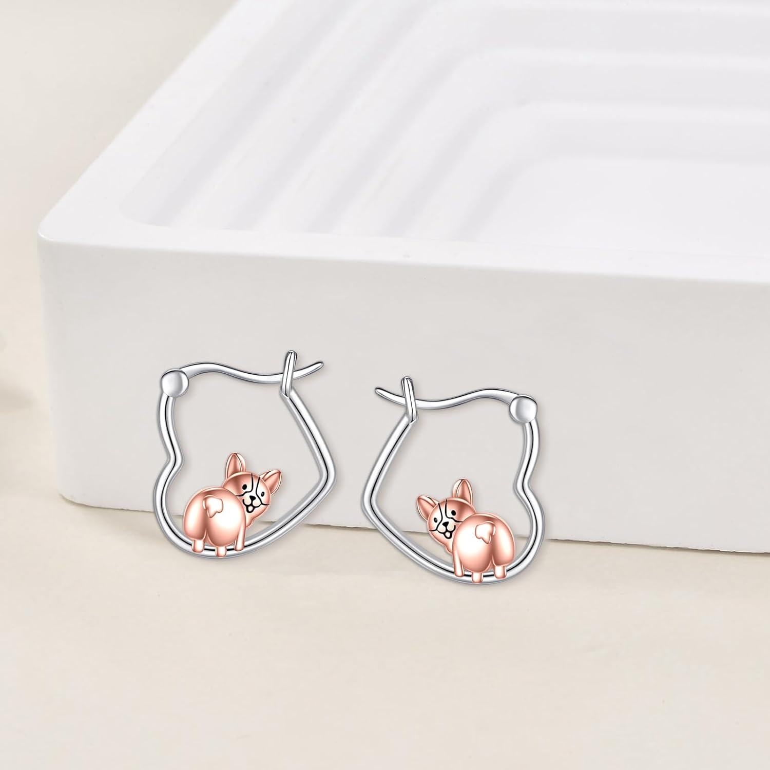 Sterling Silver Heart Hoop Animal Earrings Gifts for Women-0-3