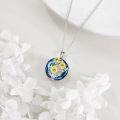 wholesale 925 Sterling Silver Sunflower Metal Crystal Pendant Necklace with Blue Stone and Gold Plated Accents-0-2