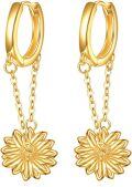 wholesale 925 Sterling Silver Gold Plated Sunflower & 4-Leaf Clover Dangle Huggie Earrings for Women-0-0
