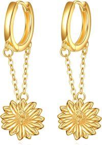 wholesale 925 Sterling Silver Gold Plated Sunflower & 4-Leaf Clover Dangle Huggie Earrings for Women-Sunflower