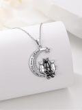 wholesale 925 Sterling Silver Moonstone Cat Family Pendant Necklace with Stars and Engraving - Gifts for Women-0-3