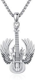 wholesale 925 Sterling Silver Guitar with Wings Cremation Urn Necklace for Ashes Music Keepsake Jewelry for Women Men Music Lover Gift-0-0