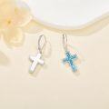wholesale 925 Sterling Silver Turquoise Cross Earrings, Natural Stone Dangle Earrings for Women, Hope Green Jewelry Gift for Christmas Birthday-0-2