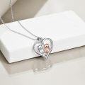 wholesale 925 Sterling Silver Double Otters in Heart Shape Pendant Necklaces for Women Girls Love You Forever Gifts-0-1