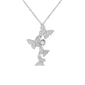 wholesale 925 Sterling Silver CZ Butterfly Pendant Necklace Wholesale w/ Austrian Crystal Accents & Extender Chain (18+2)-0-0