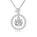 wholesale White Gold Plated Silver & Moissanite Geometric Round Solitaire Necklace, 1.0 ct Center Stone, Gift Box, 20 Adjustable Chain-0-0