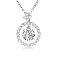 wholesale White Gold Plated Silver & Moissanite Geometric Round Solitaire Necklace, 1.0 ct Center Stone, Gift Box, 20 Adjustable Chain-A-Round
