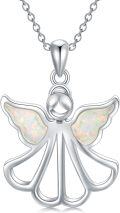 wholesale 925 Sterling Silver Opal Winged Angel Pendant Necklace for Women - Guardian-0-0