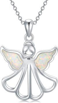 wholesale 925 Sterling Silver Opal Winged Angel Pendant Necklace for Women - Guardian-Angle-1