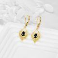 wholesale 925 Sterling Silver Teardrop Filigree Leverback Drop Earrings with Black Onyx and Gold Plating-0-1
