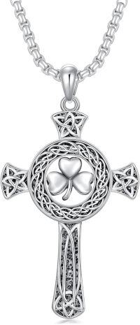 wholesale 925 Sterling Silver Shamrock Celtic Knot Cross Pendant Necklace  for Men & Women Protection Amulet Religious Gift with 24+2 Rolo Chain (Gift Included)-C2-Celtic Knot