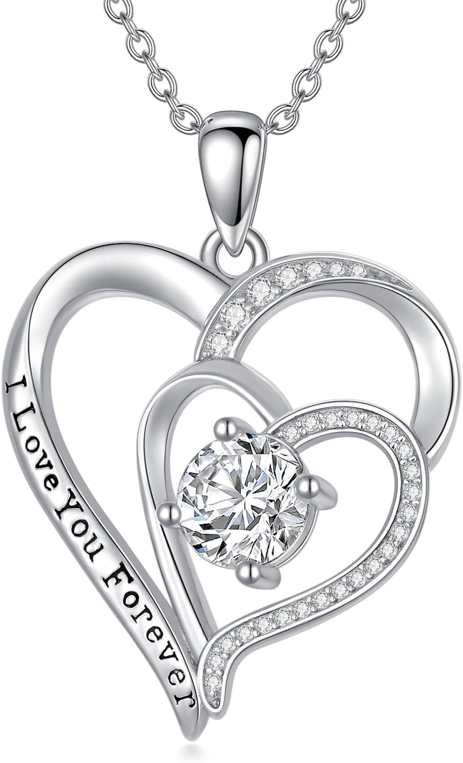 18K Gold Plated Sterling Silver Moissanite Heart Necklace for Women-I Love You Forever