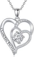 wholesale 925 Sterling Silver 925 with Moissanite Double Heart Pendant Necklace for Women-0-0