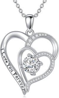 wholesale 925 Sterling Silver 925 with Moissanite Double Heart Pendant Necklace for Women-I Love You Forever