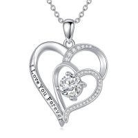 wholesale 925 Sterling Silver 925 with Moissanite Double Heart Pendant Necklace for Women-I Love You Forever