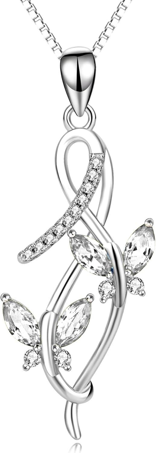 Sterling Silver Austrian Crystal Infinity Butterfly Pendant Necklace-A-Clear White