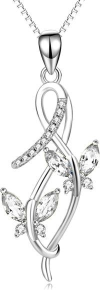 wholesale Sterling Silver Austrian Crystal Infinity Butterfly Pendant Necklace-A-Clear White