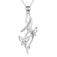 wholesale 925 Sterling Silver Pink Austrian Crystal Infinity Butterfly Pendant Necklace-A-Clear White