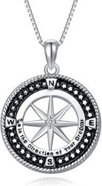 wholesale 925 Sterling Silver Compass Necklace with Stars and Directional Elements - Graduation Gift for Her-Compass Necklace-Star