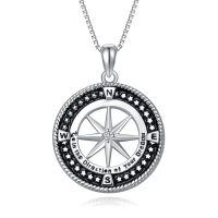 wholesale 925 Sterling Silver Compass Necklace with Stars and Directional Elements - Graduation Gift for Her-Compass Necklace-Star