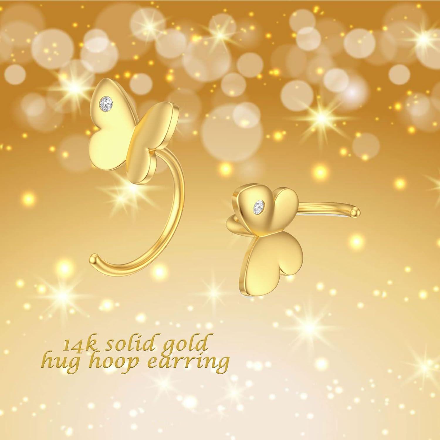 14K Gold Opal Butterfly Infinity Heart Cross Triangle Lightning Daisy Huggie Hoop Earrings for Women-0-6