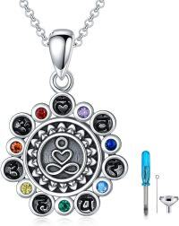wholesale 925 Sterling Silver Multi-Color Crystal Chakra Urn Pendant Necklace for Ashes Keepsake Jewelry-Chakra Urn-Chakra Urn