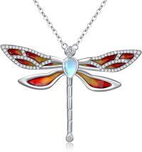 wholesale 925 Sterling Silver Rainbow Moonstone Dragonfly Pendant Necklace Gemstone s for Her-Light Orange
