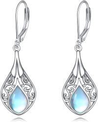 wholesale 925 Sterling Silver Rainbow Moonstone & Larimar Teardrop Infinity Dangle Leverback Earrings Gift for Women-Filigree Moonstone B