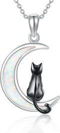 wholesale 925 Sterling Silver Moon & Black Cat Opal Pendant Necklace Gemstone Jewellery Gifts for Her-0-0