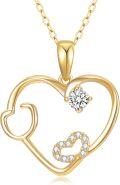 wholesale 14K Gold Heart-Shaped Pendant with Diamond Accent for Nurses' Gifts - 16/18 inch Chain-0-0