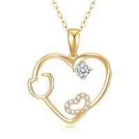 wholesale 14K Gold Heart-Shaped Pendant with Diamond Accent for Nurses' Gifts - 16/18 inch Chain-Style-1