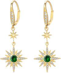 wholesale Sterling Silver Gold Plated Gemstone Star Earrings Leverback Dangle Jewelry Gifts-May (Gold Plated)-May (Gold Plated)