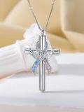 wholesale 925 Sterling Silver Angel Wing Cross Keepsake Pendant Urn Necklace w/Funnel Kit-0-4